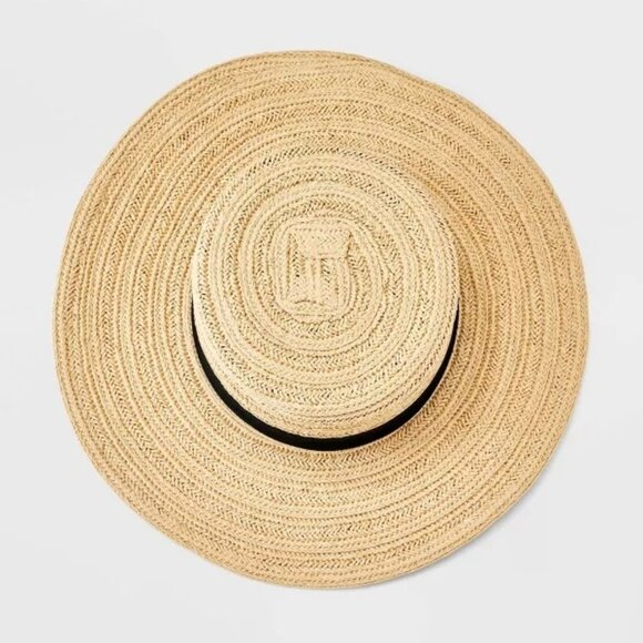 Universal Thread Straw Boarder Hat Ribbon Natural Black S/M 21" x 22.5" - Picture 4 of 9